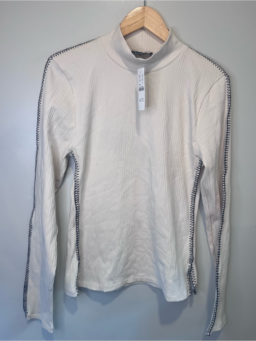 J. Crew Cream Ribbed Mock Neck Top